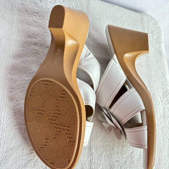 Strappy Leather Slide Sandals Heels with Flower - Picture 12 of 12